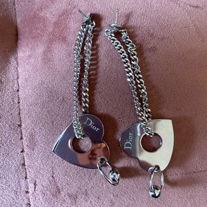 DIOR Punk Heart Chain Silver Earrings